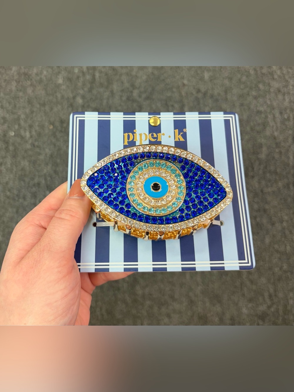 Piper K Blue and Aqua Crystal Evil Eye Hair Clip